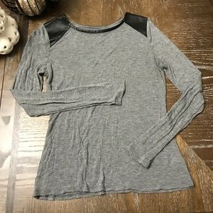 Long sleeve Tee with Faux Leather Shoulders/Collar